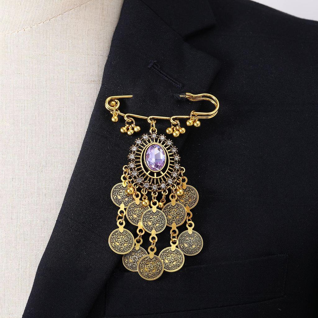 Bohemian Rhinestone Flower Tassel Brooch for Women - Exotic Style Suit Coat Pin
