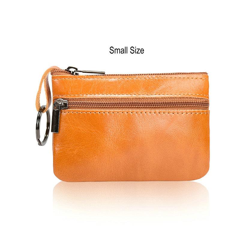Retro Genuine Leather Coin Purse with Keychain for Men & Women Cowhide  Zipper Coin Wallet Vintage Key Holder