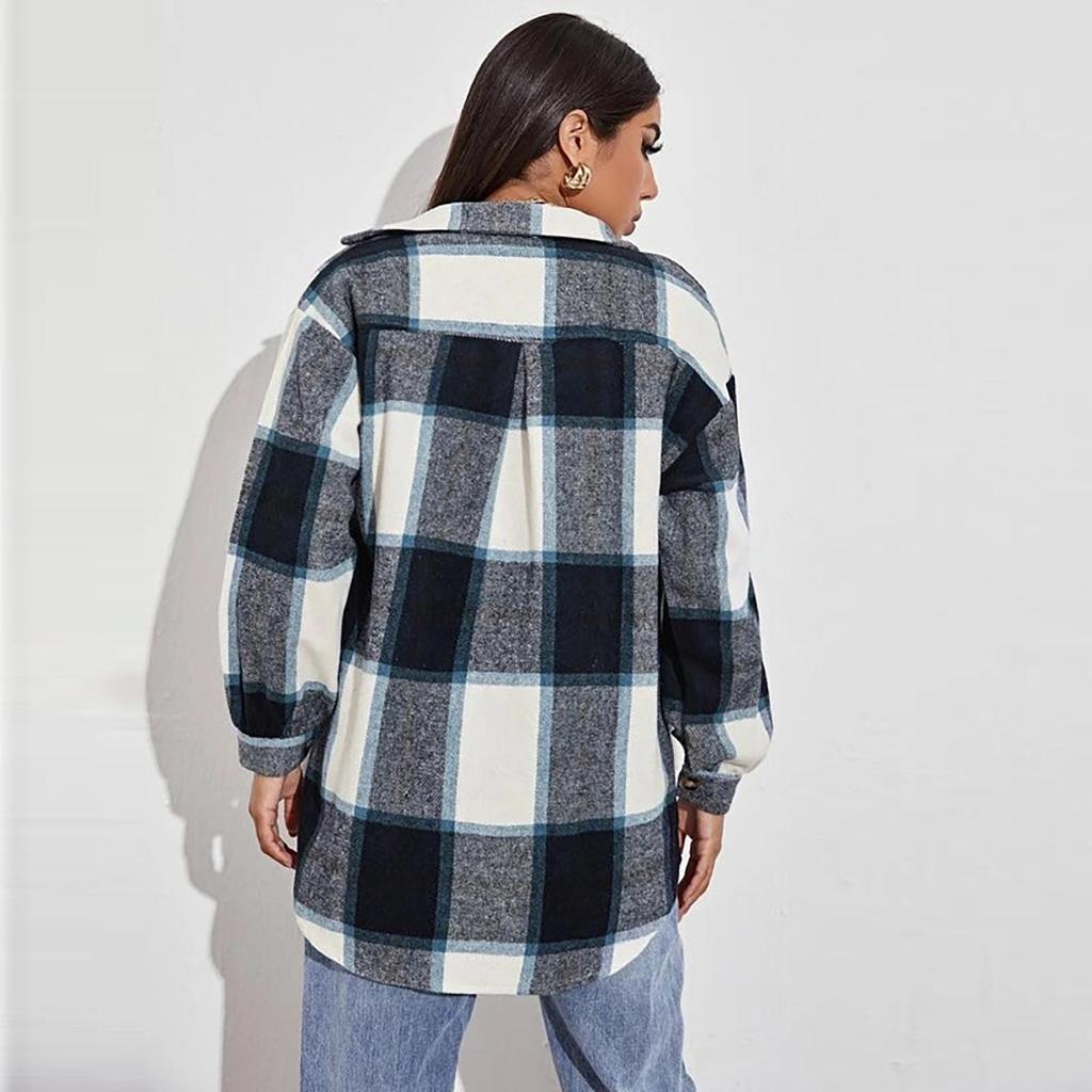 Women's Fashion  And Winter Jacket Thickened Casual Loose Plaid Shirt
