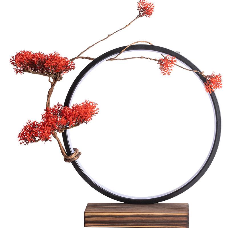 Chinese Zen LED Light Ring Ceramic Ornament for Living Room or Office Display