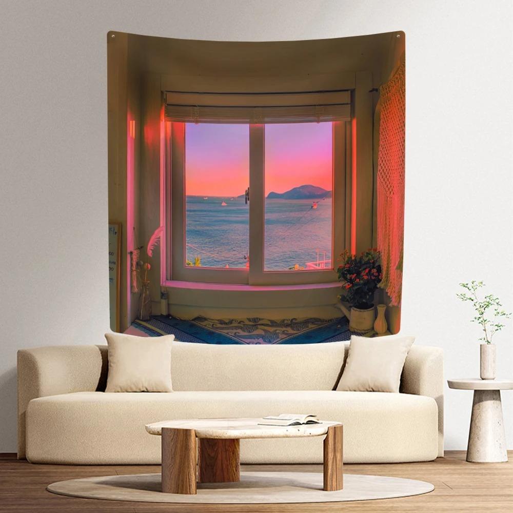 

Оконный пейзаж, имитация печати, модное украшение для дома, гобелен для гостиной, спальни, гобелен 100x75cm