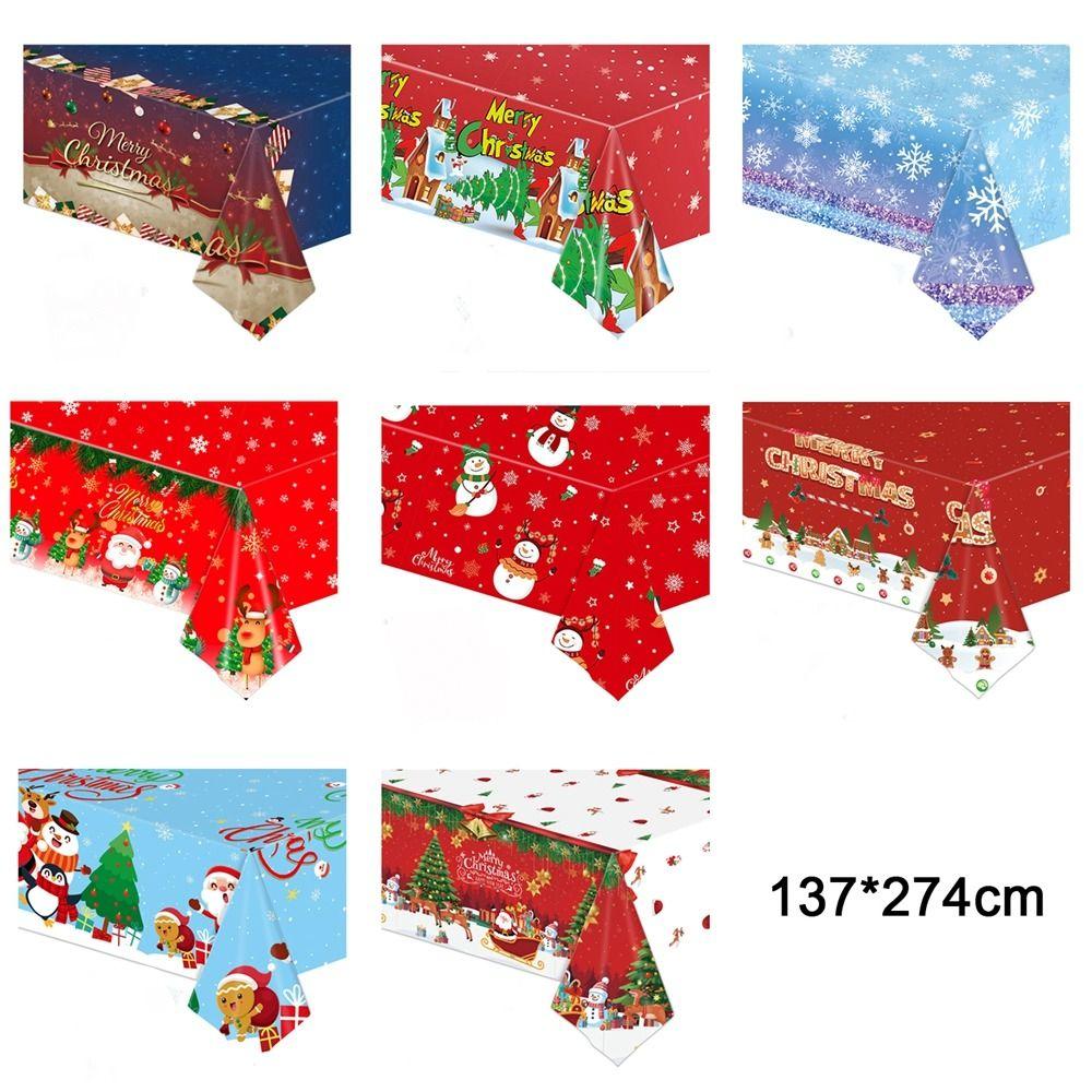 Plastic Christmas Tablecloth Snowman Snowflake Disposable Disposable Tablecloths Table Decoration Bronzing Table Cover Christmas