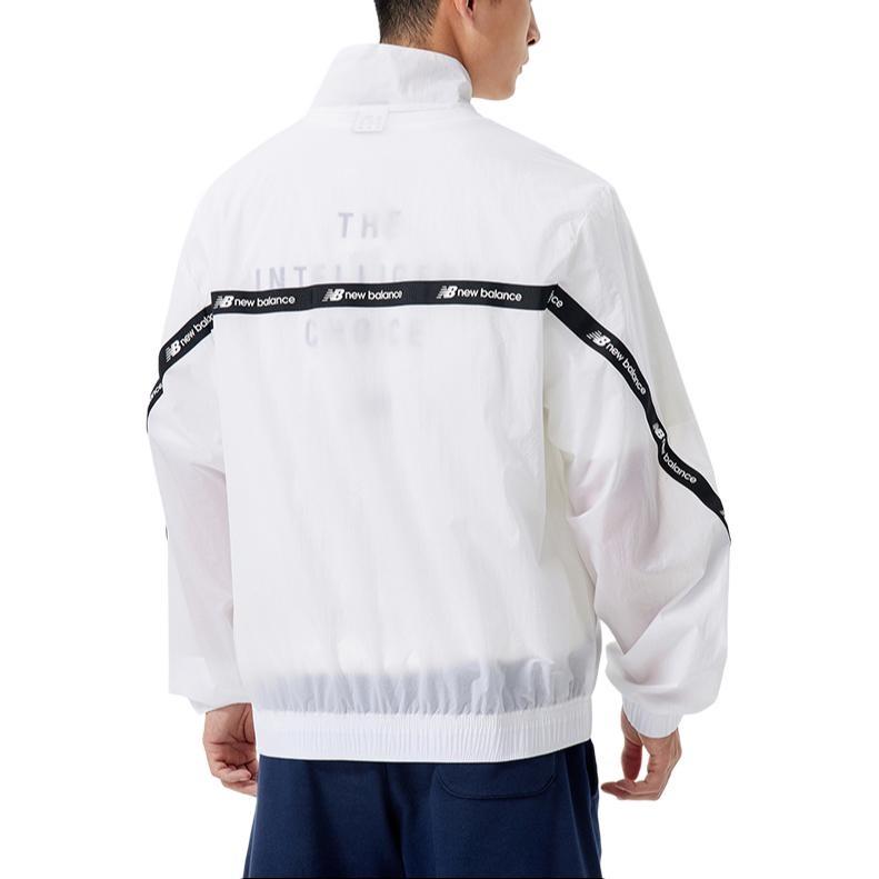 New Balance Logo Full-Zip Woven Jacket Asia Sizing 'White Black' Unisex AMJ22350-WT