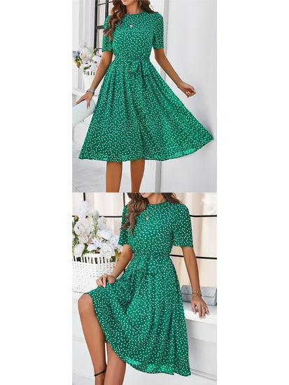 European & American Women's Polka Dot Casual Lace-up Long Dress - Spring & Summer Collection