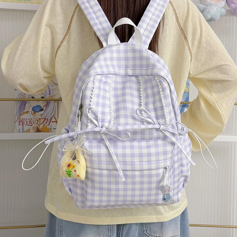 Schoolbag cute schoolbag female junior high school Mori backpack niche high value small fresh ins plaid light multi-compartment backpack