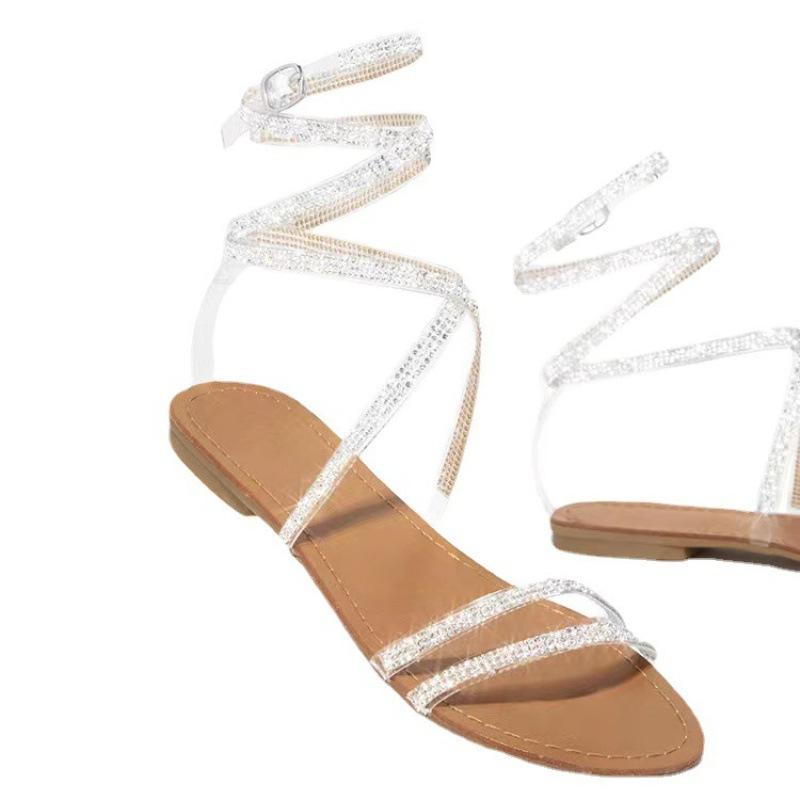 European and American summer new fish mouth solid color flat rhinestone plus size fashion sandals