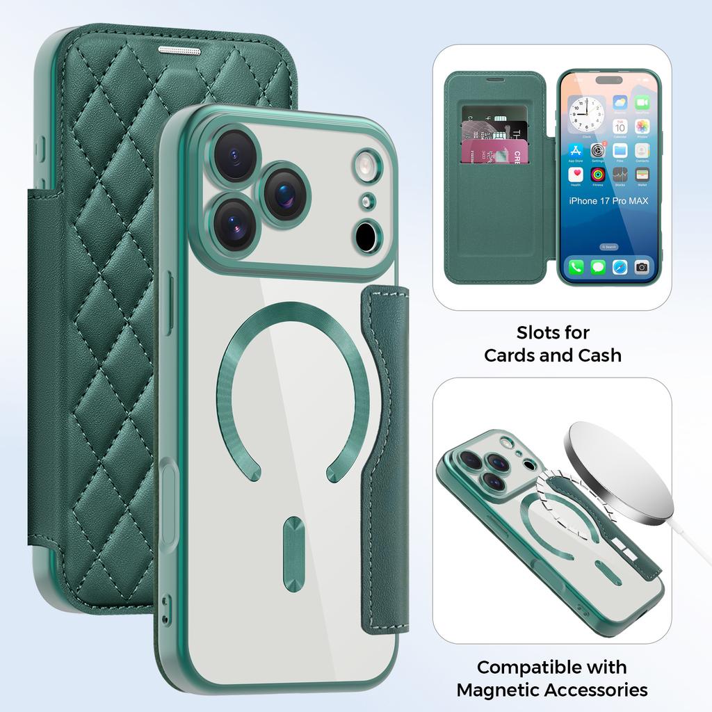 Luxury Business Magnetic Cards Solt Wallet Flip Case For iPhone 17 Pro Max 16 Plus 15 14 13 12 11 Kickstand For Magsafe Cover