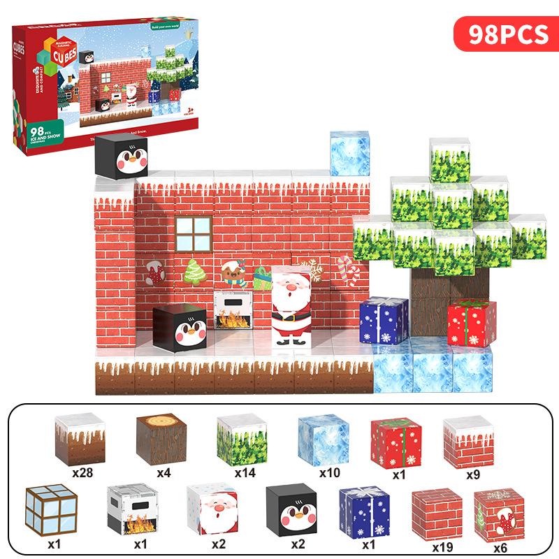 2Cm Magnetic Square Mosaic Magnet Building Block Christmas Farm Ice And Snow Building Scene Children'S Educational Toys