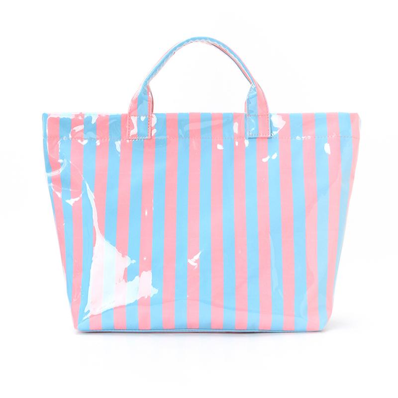 Stylish Striped Pvc Tote Bag Large-capacity Handbag Lightweight Portable Travel Shoulder Bag Casual Waterproof Shopping Bag