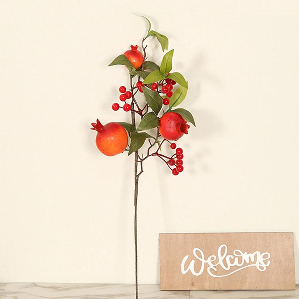 Artificial Pomegranate Green Leaf Cuttings Spring Festival Housewarming Gift New Year Table Decorations Simulation Plant Flower