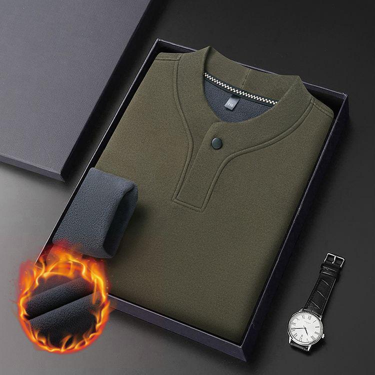 Men's Solid Color Fleece-Lined Sweatshirt, Winter Stand-Up Collar, Long-Sleeve Casual Base Layer.