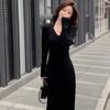 Feel matching coat needle dress women's autumn and winter inner fit slim and thin v-neck bottom niche long dress
