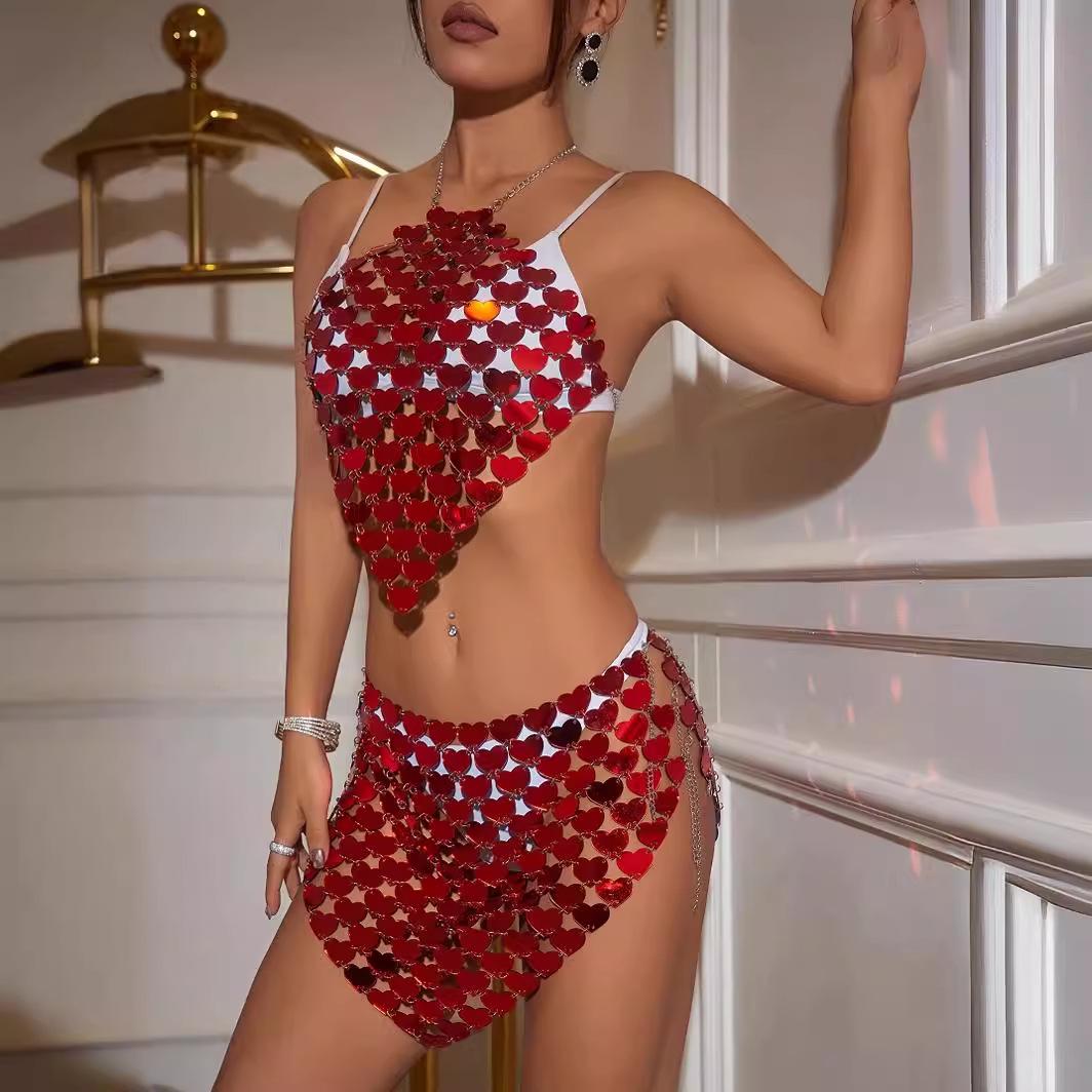 

European & American Sexy Heart Acrylic Handcrafted Halter Backless Vest One Size
