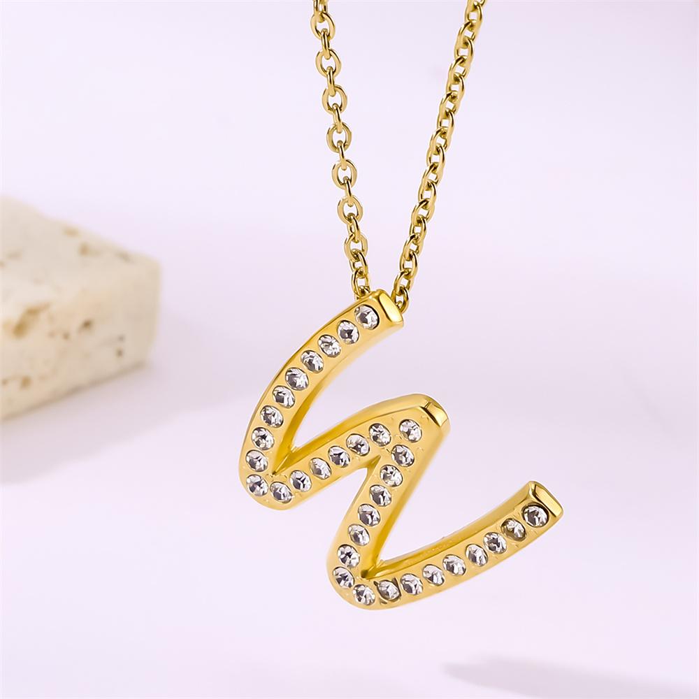 Atoztide Zircon Letter Pendant Necklace for Women Men Full Stone Alphabet Initial Name Monogram Charm Necklace Jewelry Gift