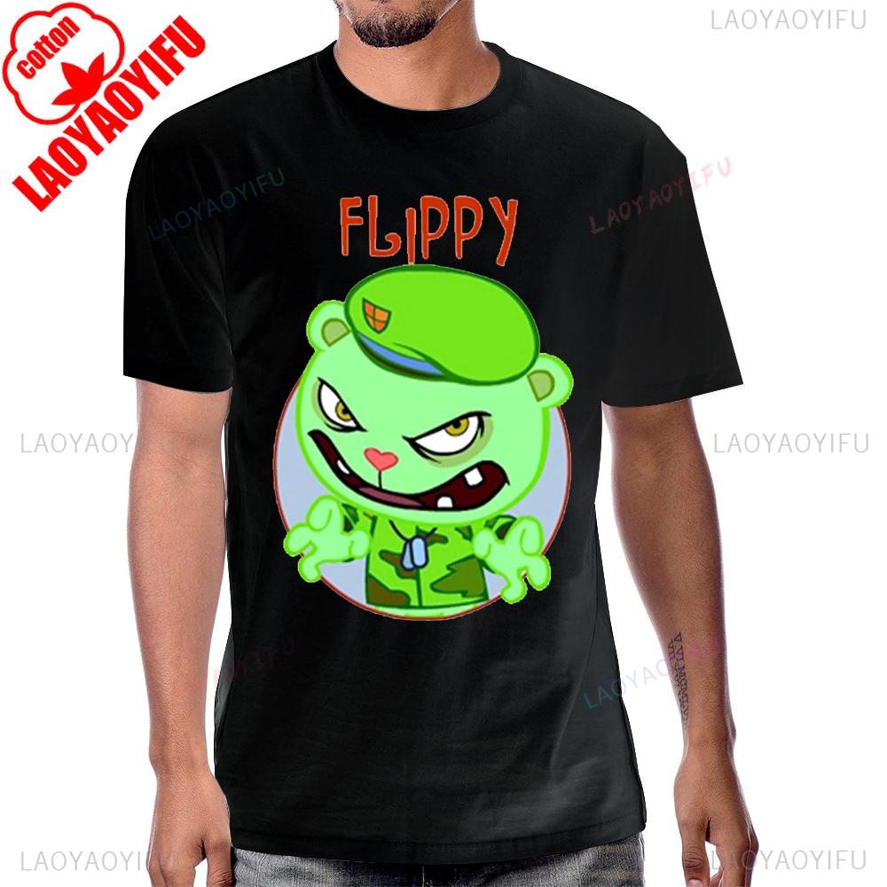 Happy Tree Friends Anime Printed Tshirt Vintage Cartoon 90s Short Sleeve Summer Style Man Tshirt Black Humor Graphic Cotton Tee