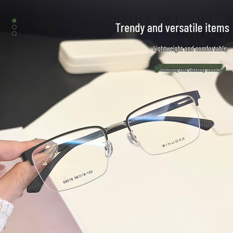 Men's Vintage Semi-Rimless Non-Magnetic Eyeglasses with Anti-Blue Light for Larger Faces (Prescription-Compatible).