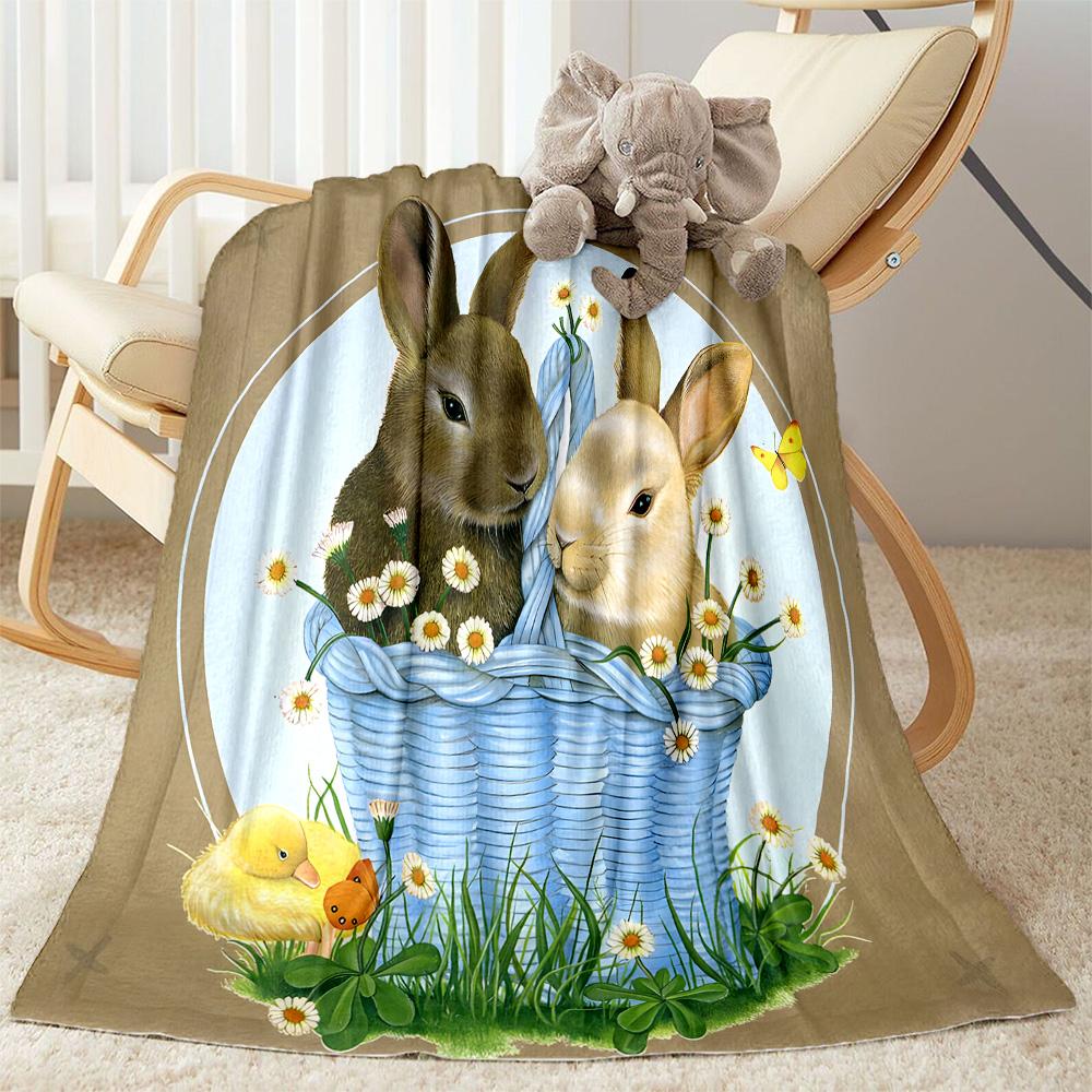 Easter Eggs And Bunnies Blanket,Suitable for Sofas, Offices, Travel, Living Rooms, Gifts To Relatives and Friends, Blanket,Suitable for All Seasons.