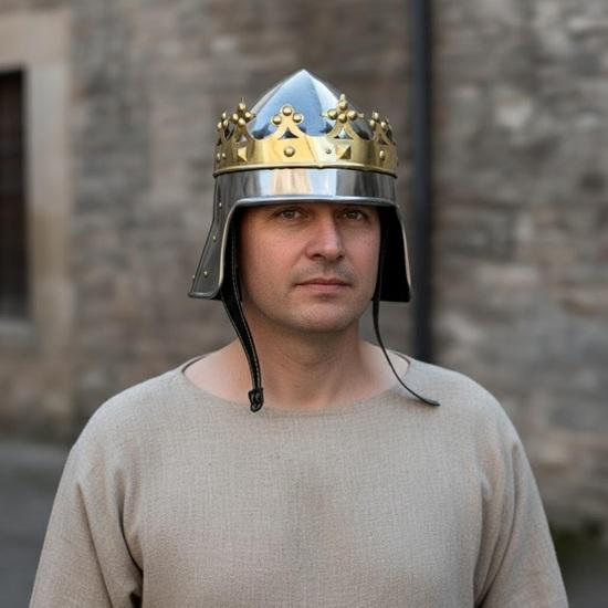

Medieval King Crown Helmet Steel Brass Royal King Armor for LARP, Cosplay, Historical Costume and Display Collection Piece