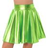 Womens Shiny Metallic Ruffle Glossy Mini Skirts Punk Party Clubwear Streetwear High Waist Flare Skirt Rave Cocktail Costume