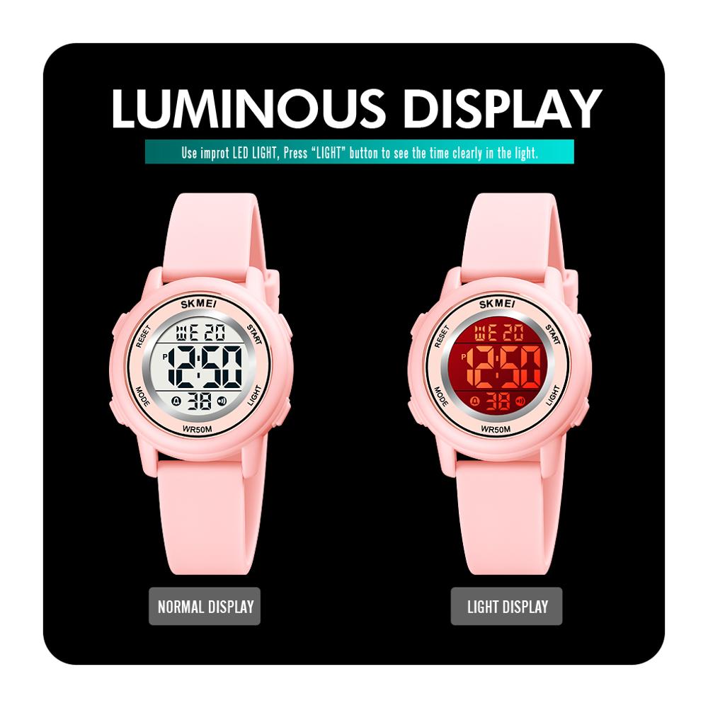 SKMEI LED Light Digital Children Sport Watches Stopwatch Calendar Clock 5Bar Waterproof Kids Wristwatch For Boys Girls Gift