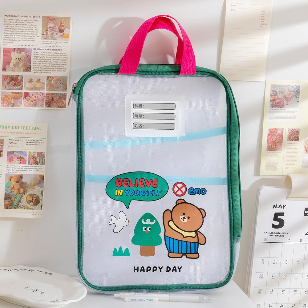 Waterproof Mesh Zipper Pouch Bag EVA Document Bag Cute Transparent File Bag School Office Supplies