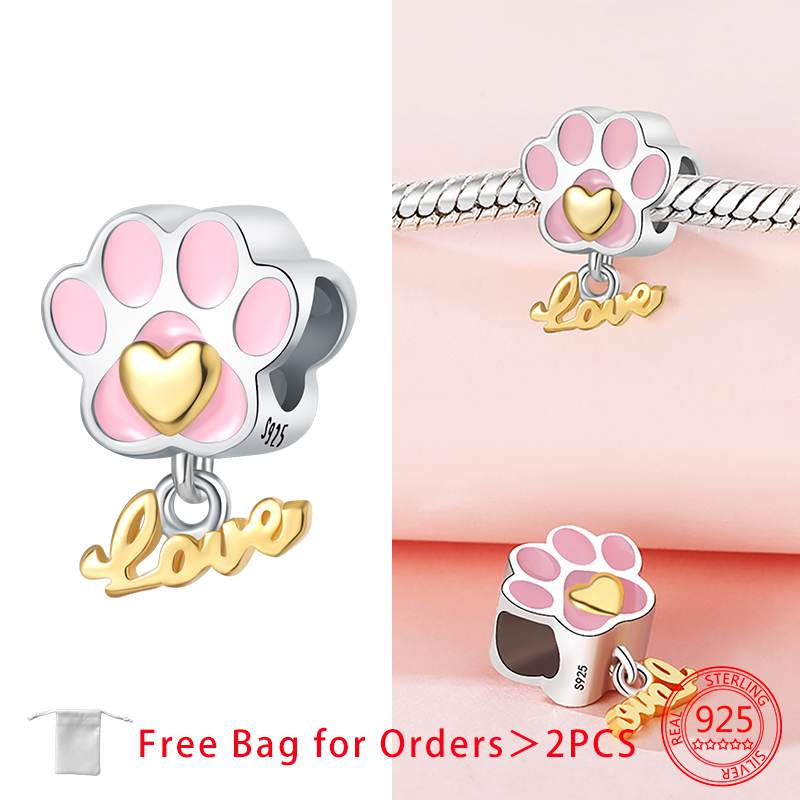 Original Copper Charms Cat Dog Paw Print Beads Fit Bracelets Beads Charms Jewelry Making Fine Jewelry Gift