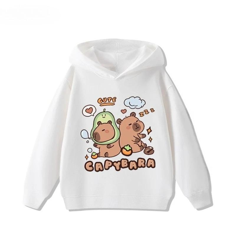 Cartoon Fun Capybara Cute Print  Girls  Hoodie Fall and Winter Outdoor Leisure Sports Children's Hooded Sweatshirt