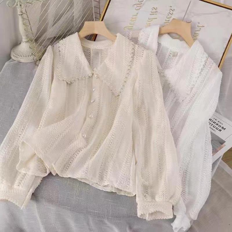 Autumn 2025 Trendy Women's Fairy White Shirt with Peter Pan Collar