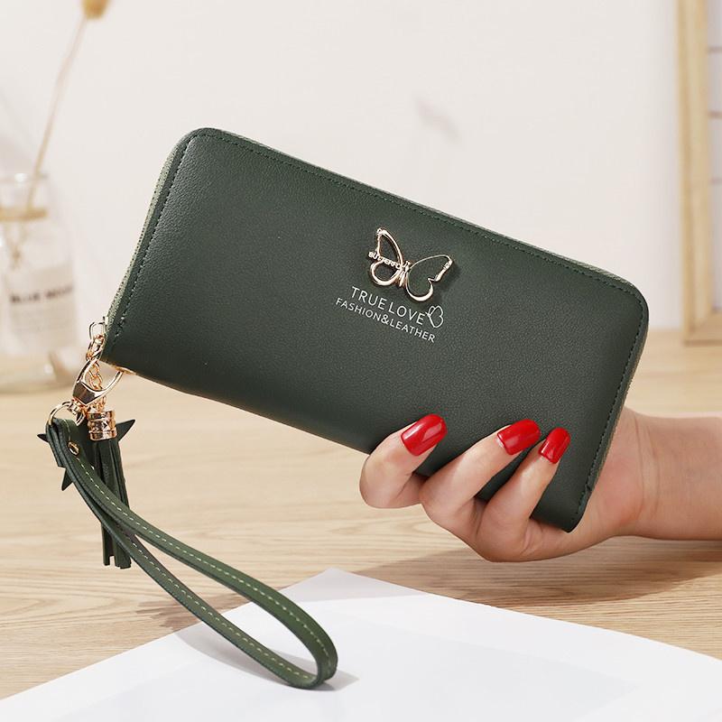 Women Long Zipper Coin Purses Tassel Design Clutch Purse Female Money Credit Card Holder Butterfly Luxury Brand Leather Wallets