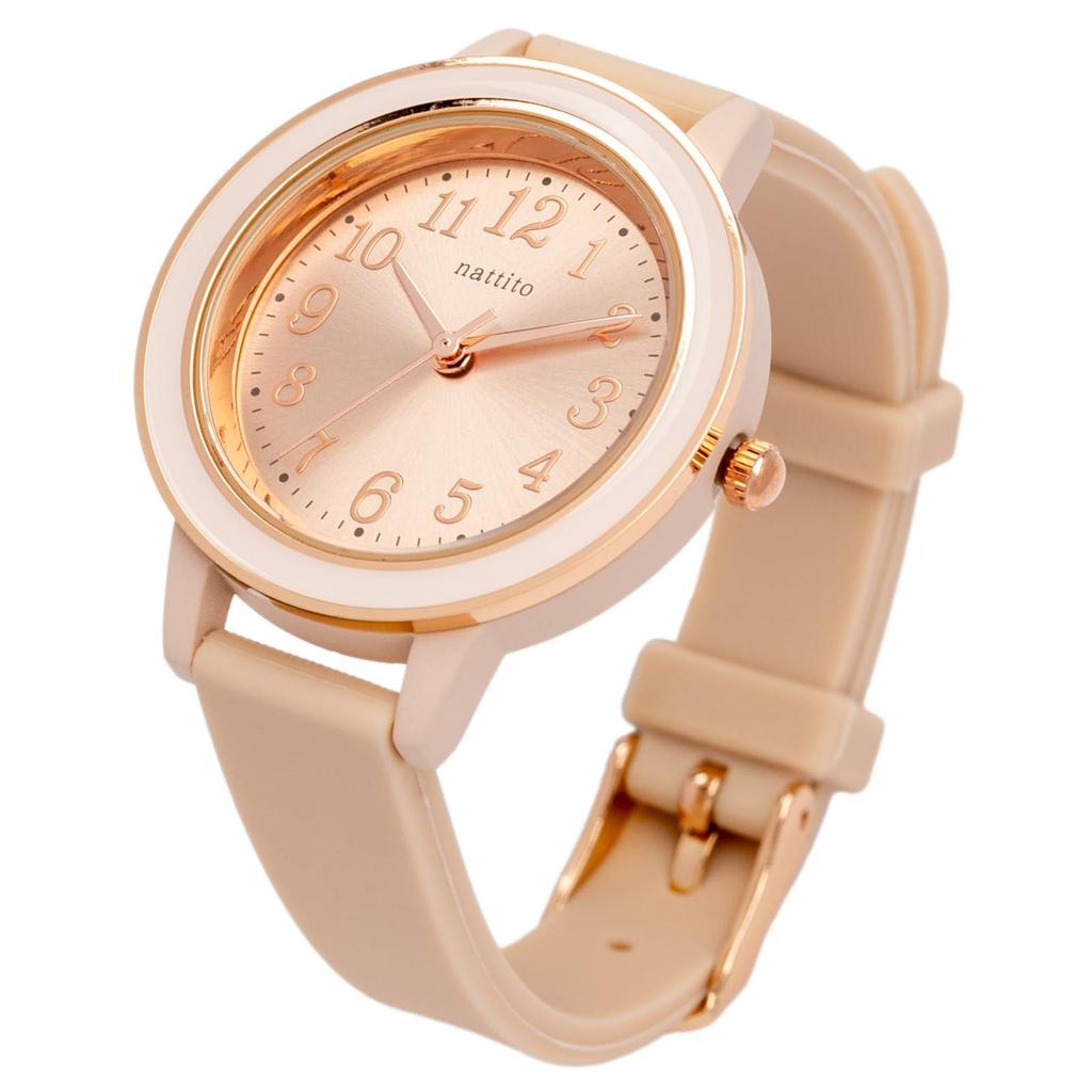 Fieldwork Analog Watch with Silicone Strap and Inner Pink Zille Women's Ring, Gold, Pink, JN038-2