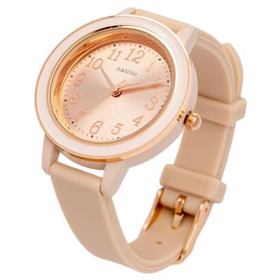 Fieldwork Analog Watch with Silicone Strap and Inner Pink Zille Women's Ring, Gold, Pink, JN038-2