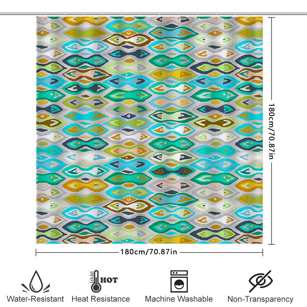 Brightly Colored Geometric Shower Curtain For Bathroom Decor Modern Waterproof Fabric With Hook Rings Set (Blue/White/Green)
