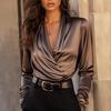 Autumn 2025 Women's Satin V-Neck Versatile Top - Elegant and Professional Design
