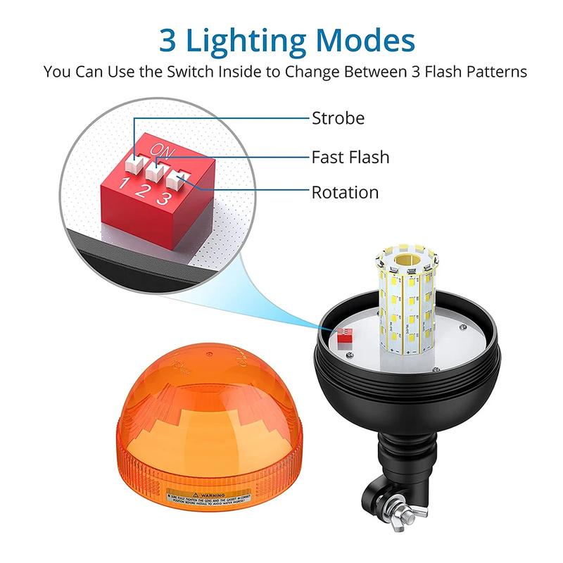 LED Rotating Warning Light for John Deere Tractor Truck Flashing Amber Flexible Emergency Strobe Lamp Beacon Forestry