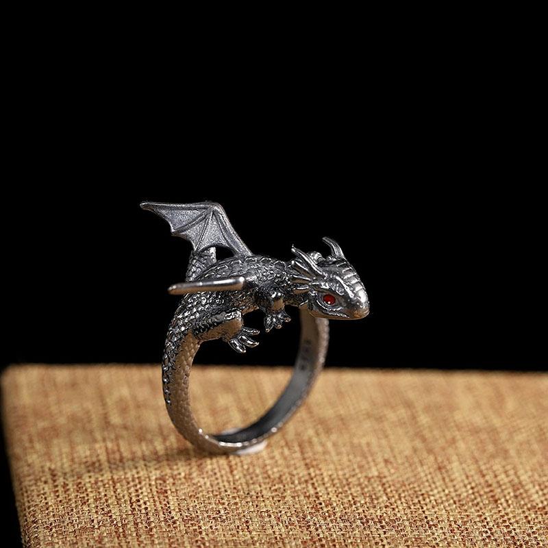 Retro Blue Dragon Dragon Head Ring, Mighty Gothic Style, Fashionable Design Chinese Style Jewelry Men s Women s Jewelry Gifts