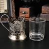 Combination of 2 Russian Cuts Crystal Drinking Tea Glasses with Metal Glass Holders Podstakannik for Hot or Cold Liquids