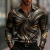 Camicia da uomo a maniche lunghe con stampa geometrica, elegante camicia button-down, moderno motivo a vortici e righe per l'uso quotidiano.