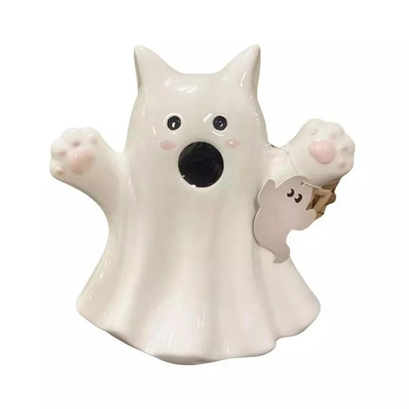 Bootiful Resin Ghost Halloween Decorative Figurine Target Spooky Small Ornament Holding Pumpkin and Bat Halloween Decoration