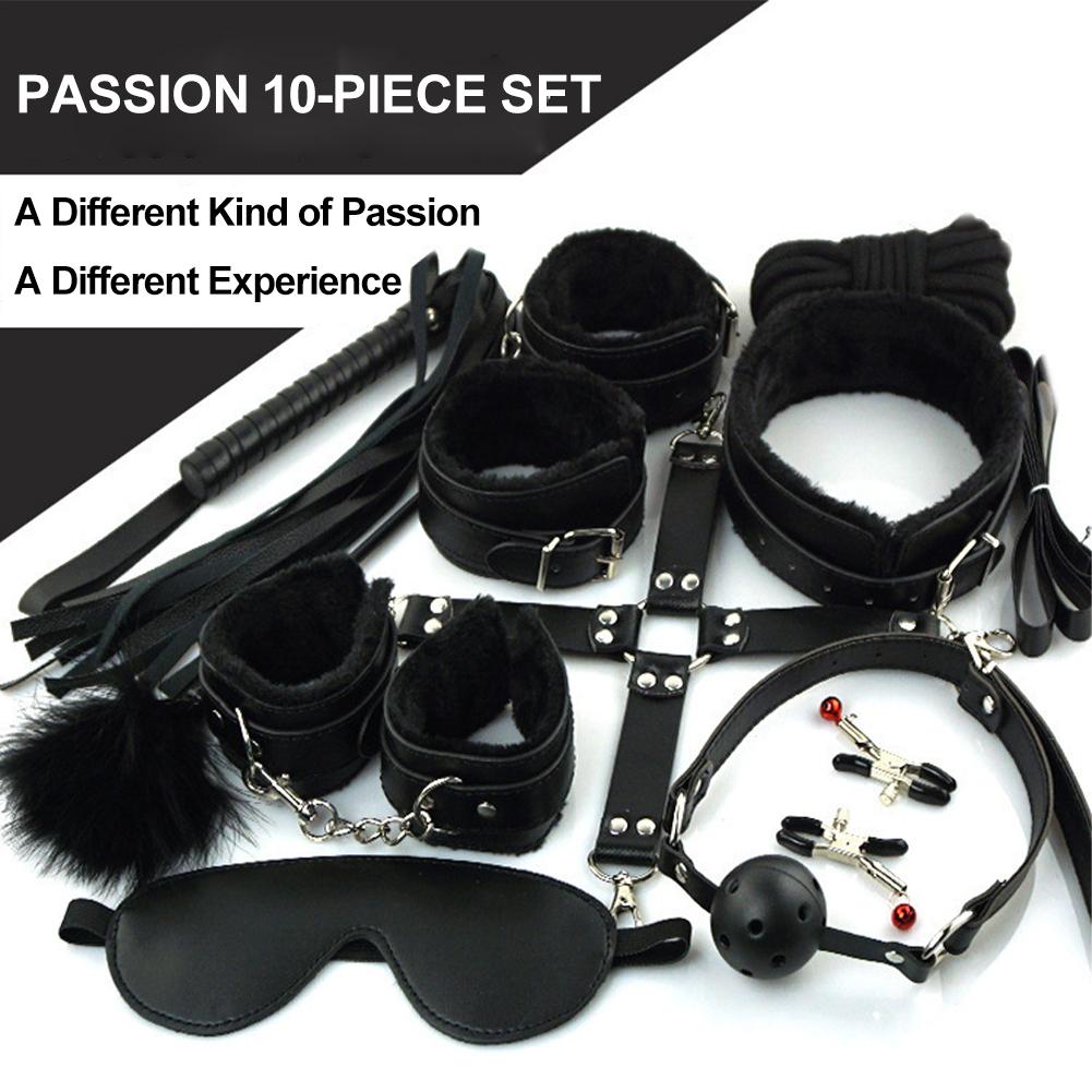 Sexy Leather BDSM Kits Plush Sex Bondage Set Handcuffs Sex Games Whip Gag Nipple Clamps Sex Toys For Couples Adults Games