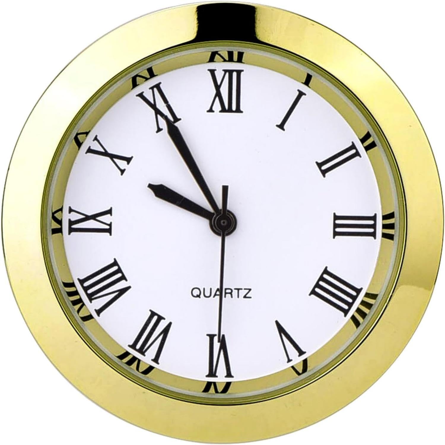 Hicarer 1-1/2 Inch (37 mm) Round Quartz Clock ert Replacement Mini Quartz Movement Miniature Clock with Roman Numerals Fit 35 mm Diameter Hole White Gold Bezel