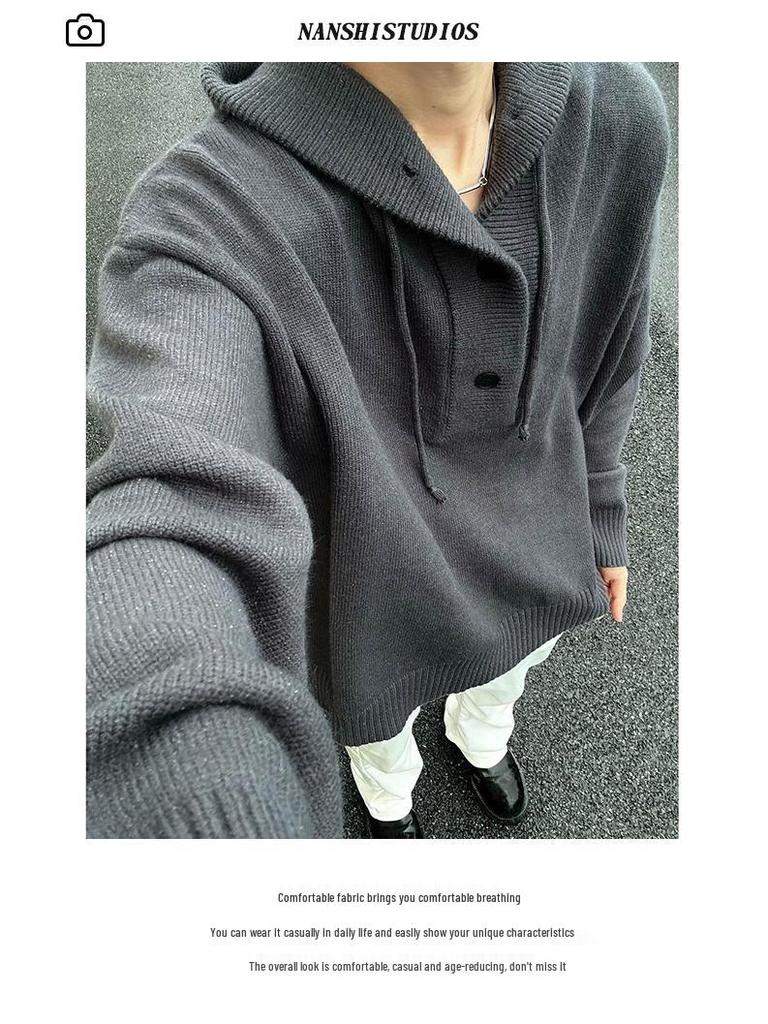 Men's 2024 Autumn/Winter Loose Trend Pique Knit Hoodie Sweater