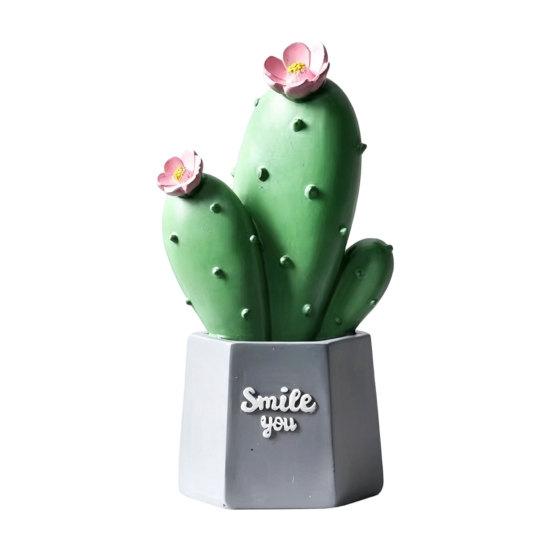 Soft Color Cactus Ornament Resin Figurines Home Ornament, Desktop Decor, Non-fading Figurine Geometric Planters for Office Decoration