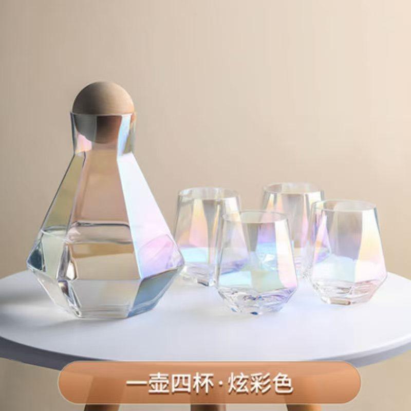 

Стеклянный кувшин для холодной воды в скандинавском стиле, бытовой, шестигранный, с алмазным узором, кувшин для сока, чашка для сока, гальванизированный, цветной, стакан для воды