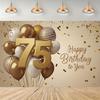 1 Goldener Ballon 75. Geburtstag Party Hintergrund - Polyester Material mit goldenem Konfetti und "Happy Birthday"