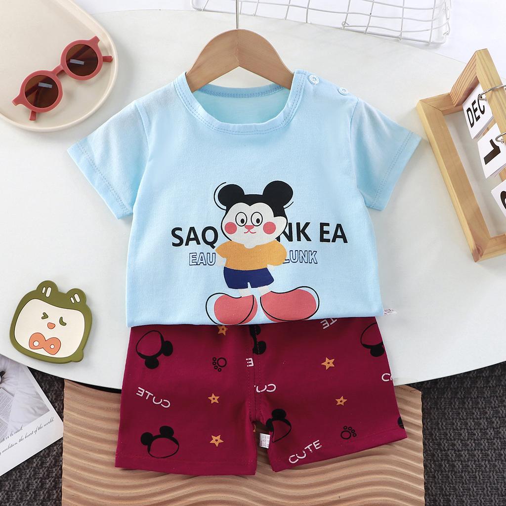 Kids Cotton Cartoon T-Shirt and Shorts Set Baby Boy Girl  Casual Outfit Children Clothes Set