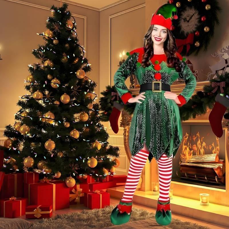 Delightful Christmas Party Elf Costume For Women With Long Sleeves And Festive Appeal