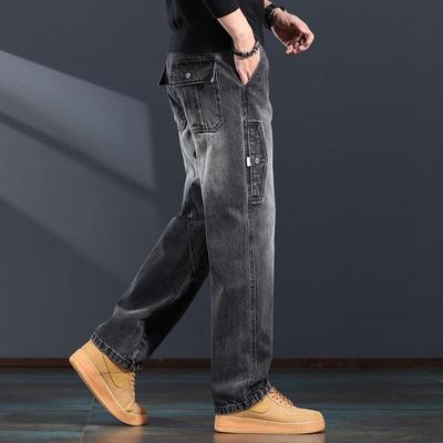 JIELEINUO Herren lockere gerade Jeans aus Denim