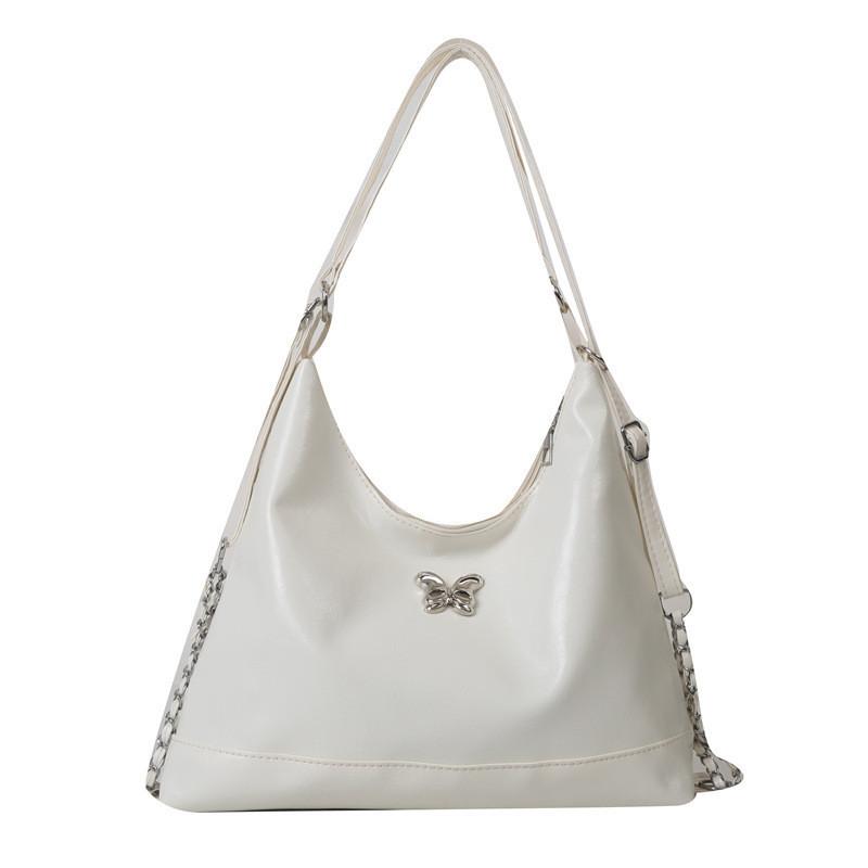 Trendy Korean Style Soft Pu Leather Shoulder Bag In Black White Silver