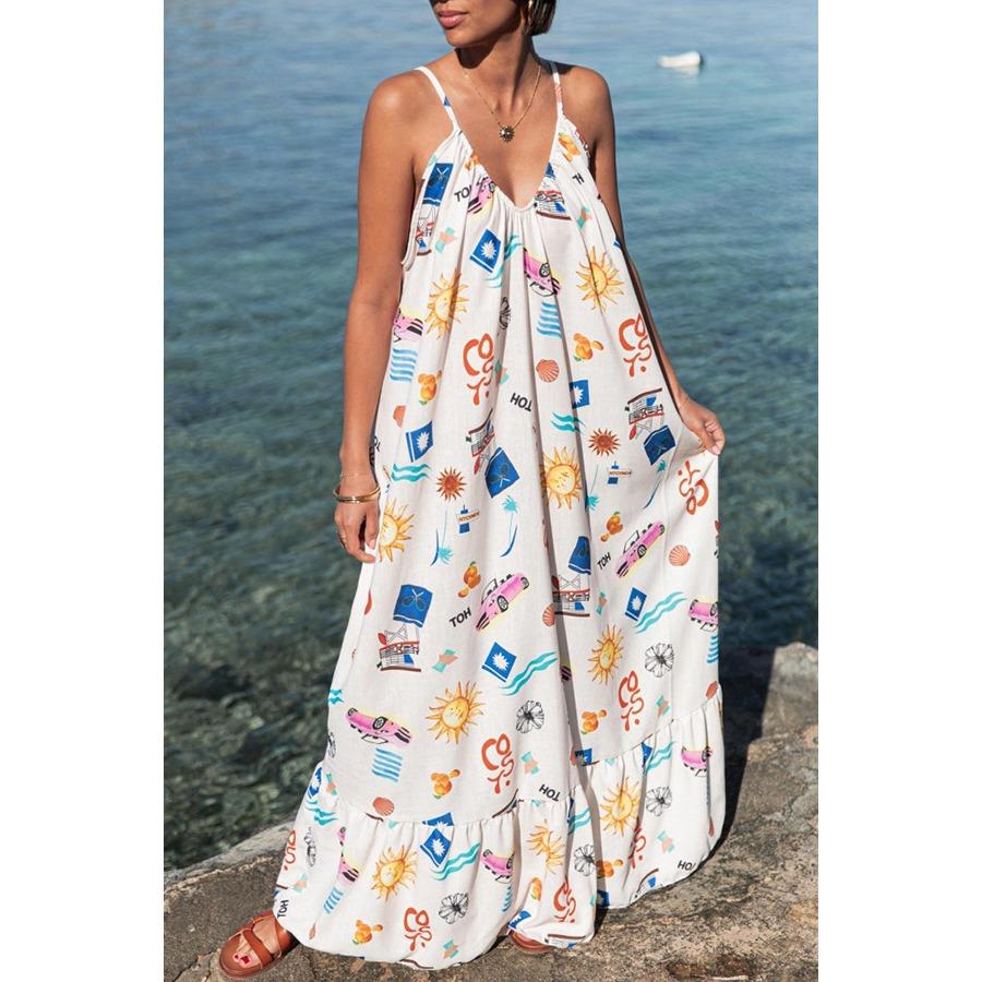 

IHUASU Spring Summer Halter Print Holiday Loose Plus Size Dress for Women XXL