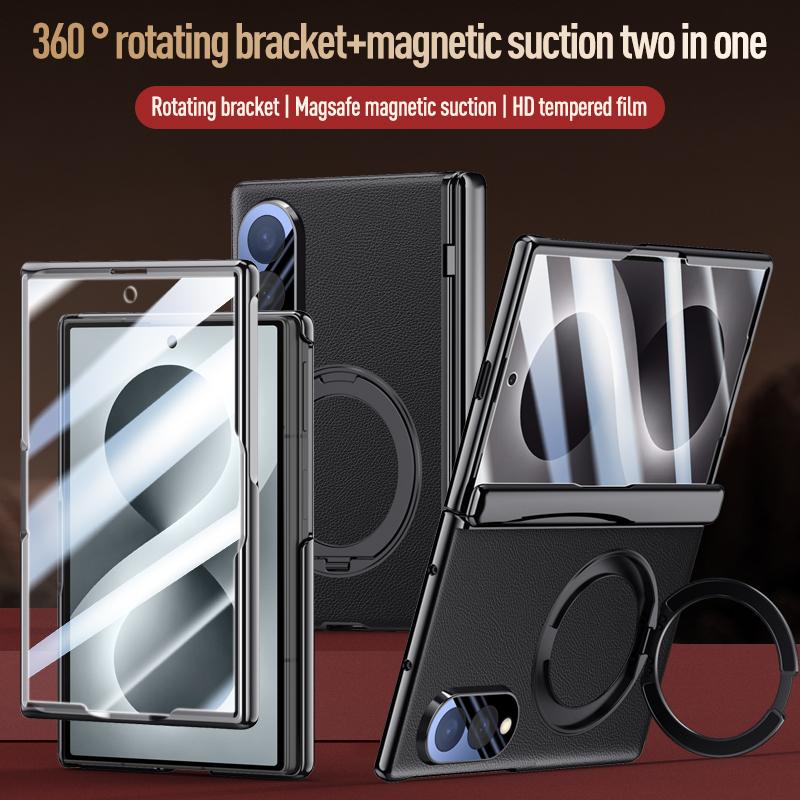 Magnetic Wireless Charging Protect Back Cover for Z Fold 8 Ultra for Samsung Galaxy Z Fold 8 Case Luxury PU Leather Ring Stand